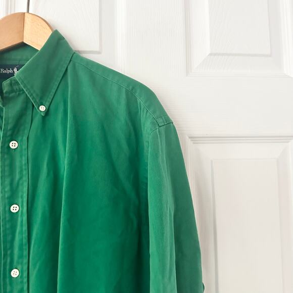 Ralph Lauren Polo Vintage Kelly Green Blake Button Down Casual Y2K Shirt Medium - Picture 5 of 8
